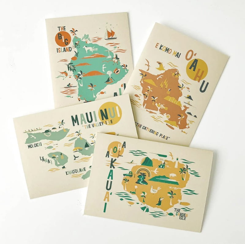 ニック・カッチャーの4枚入りカードセット（ハワイ4島マップ）